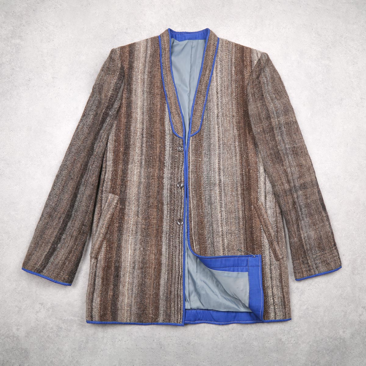 Woolen Handmade Nuristani Chapan | Striped Winter Wear Coat with Blue Borders