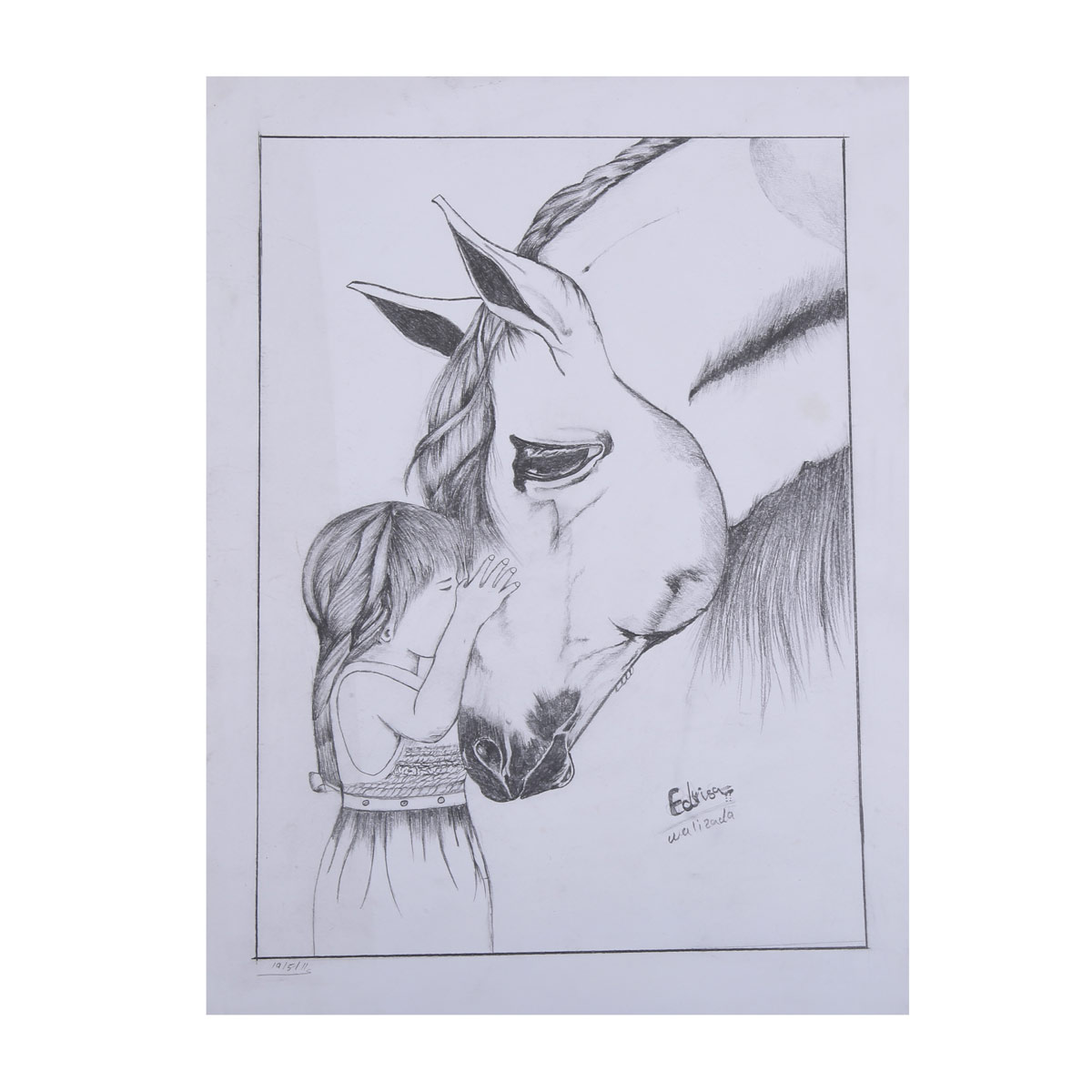 Girl with Her Horse Sketch Work | Pencil Wall Artwork