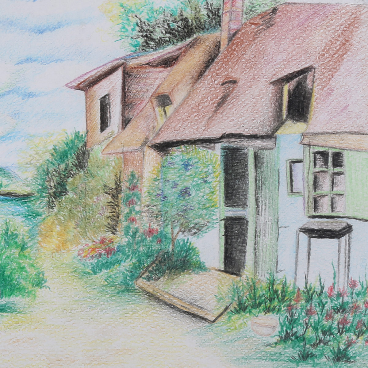 Rural House with a River View Painting | Village Life Artwork