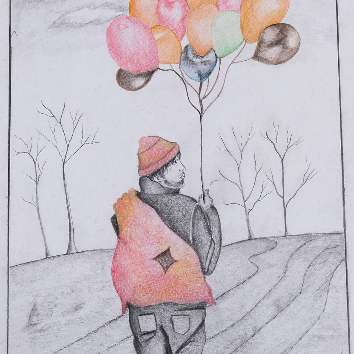 Street Balloon Seller Pencil Artwork | Wall-Hanging Artwork