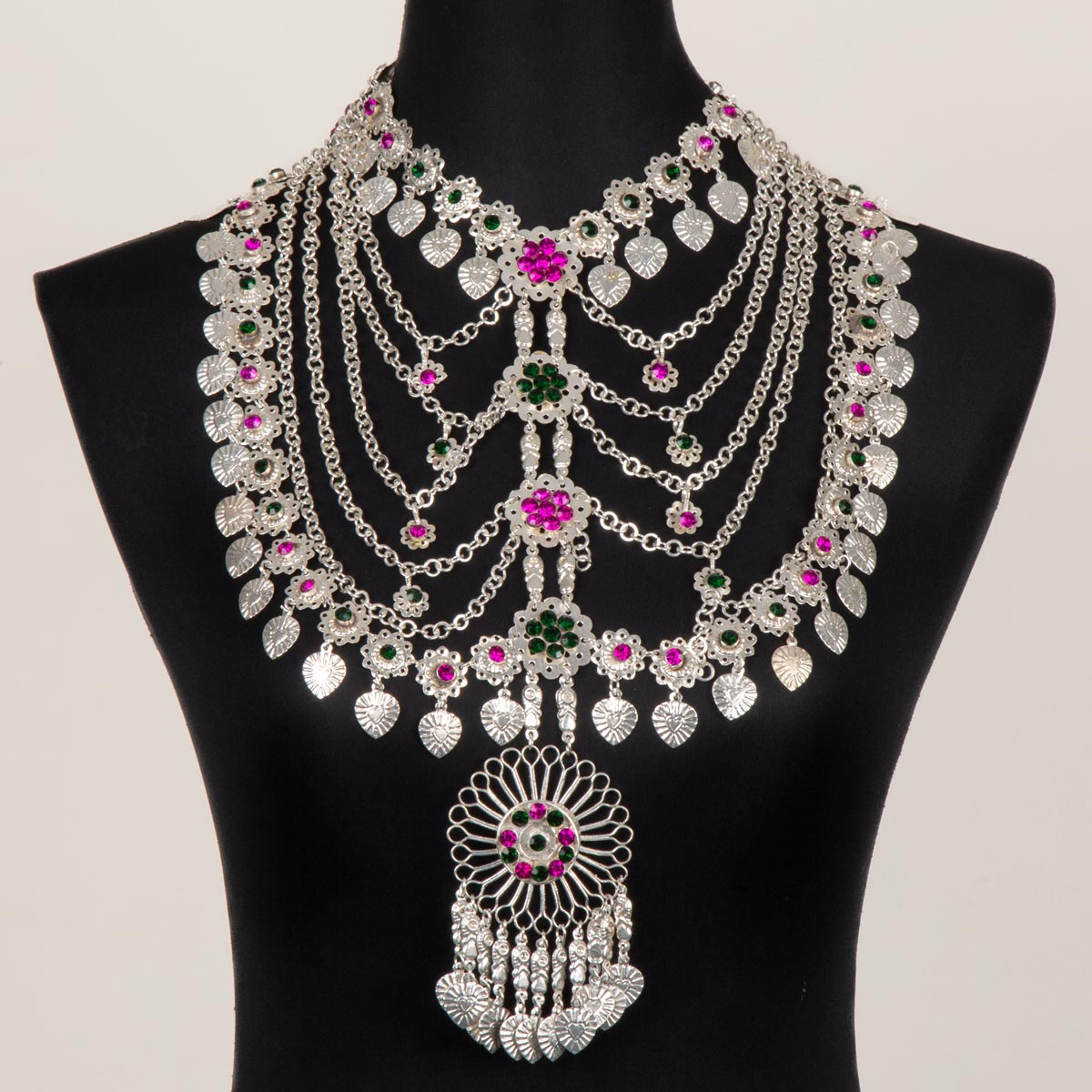 Traditional Afghani Sharshara Jewelry Set | Choker Necklace, Round Headpiece, Dangle Earrings