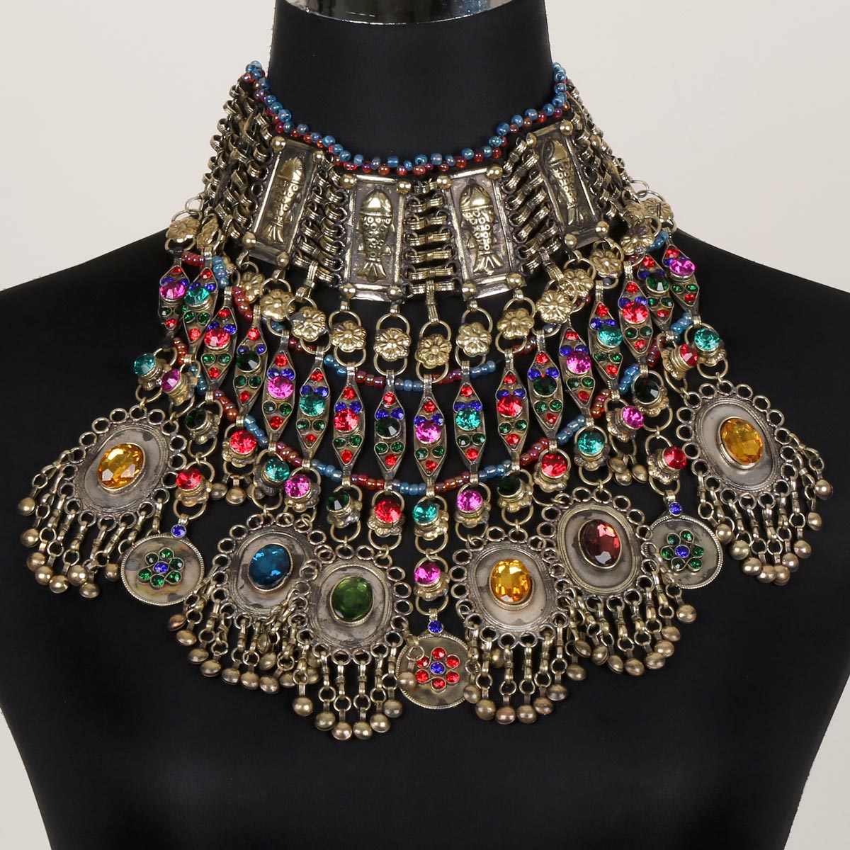 Antique Hazaragi Jewelry Set | Tribal Afghani Necklace, Headpiece, Earrings