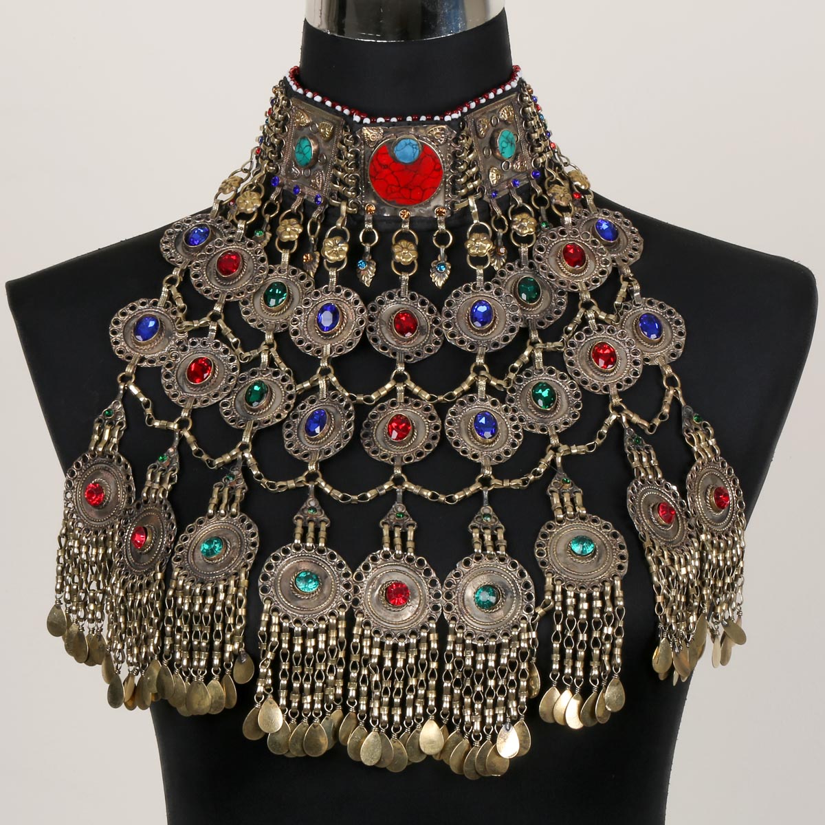 Antique Afghani Bridal Jewelry Set | Tribal Necklace, Earrings, Headpiece