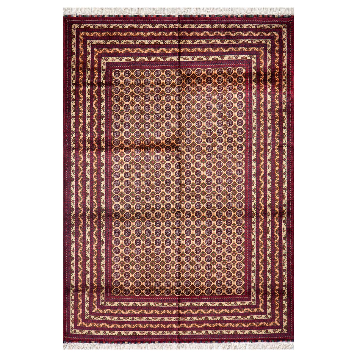 Maroon Firebrick Design Afghan Mauri Carpet| 7' 7" X 5' 7"