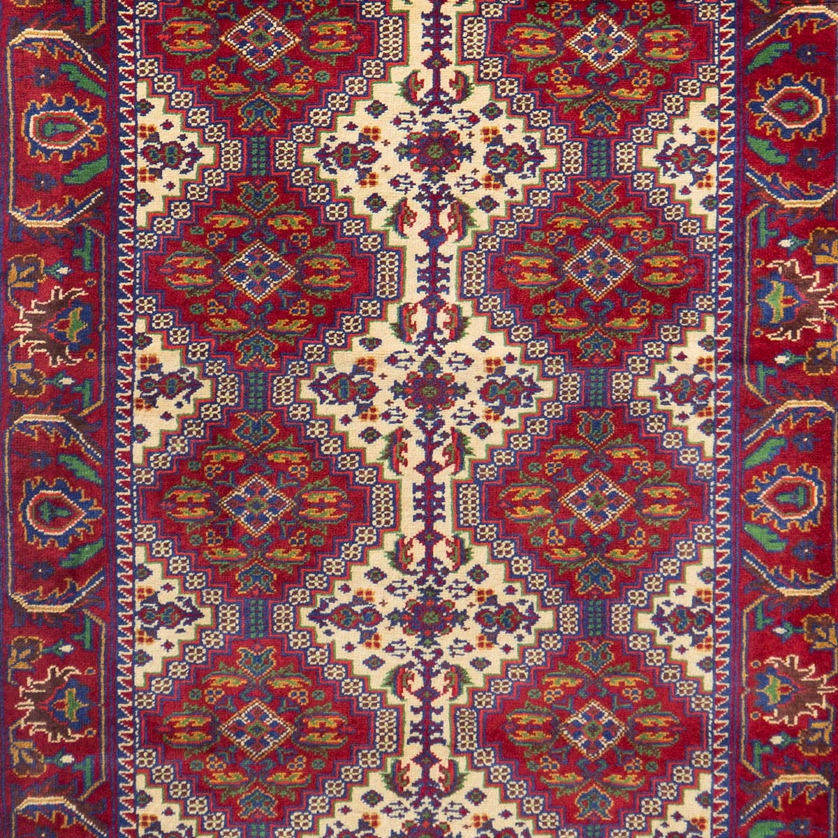 Yosouf Bahayee Design Hand-Knotted Antique Red Geometric Runner Rug | 9' 3" X 3' 1"
