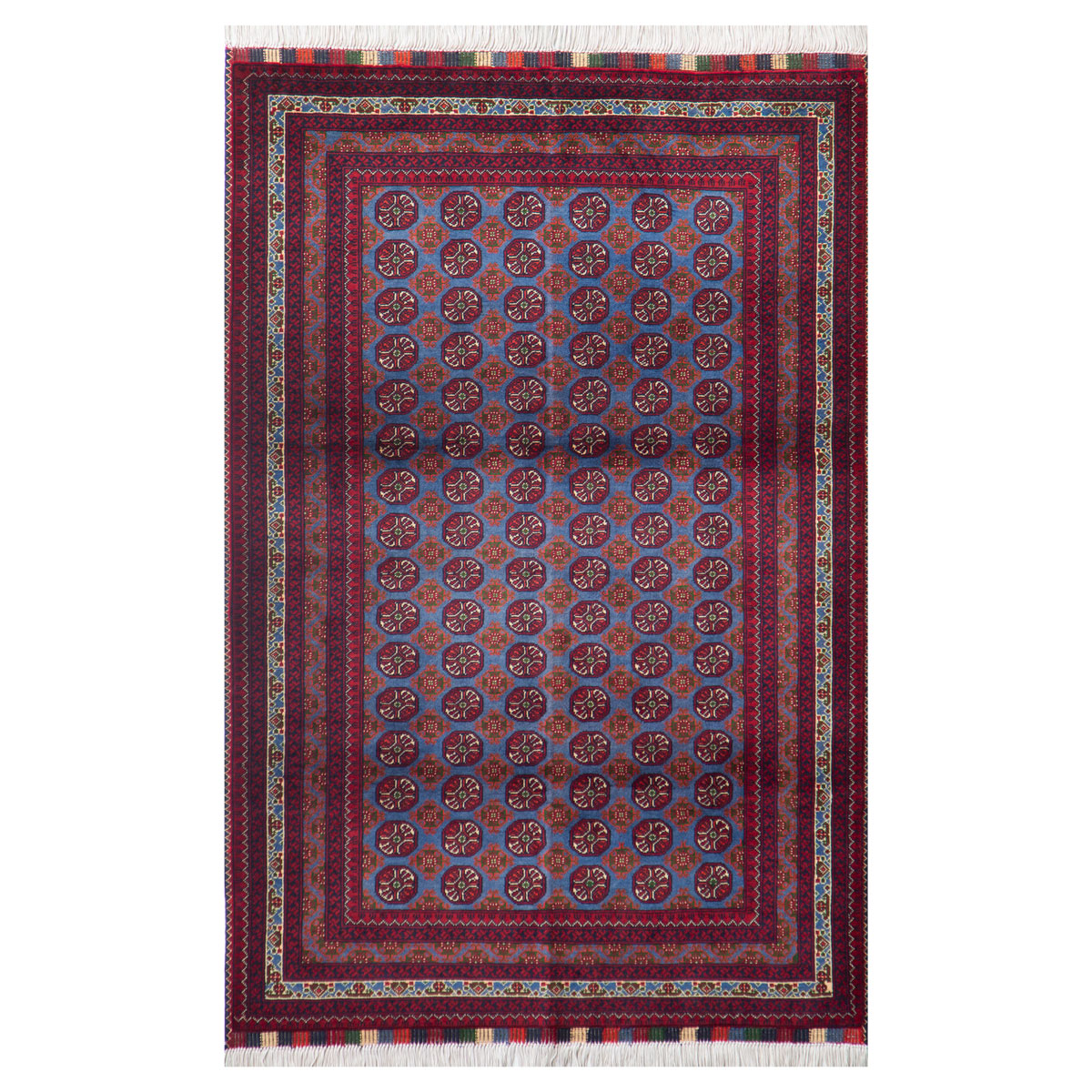 Afghan Mauri Firebrick Design Handwoven Dark Red Area Rug | 4' 9" X 3' 3"
