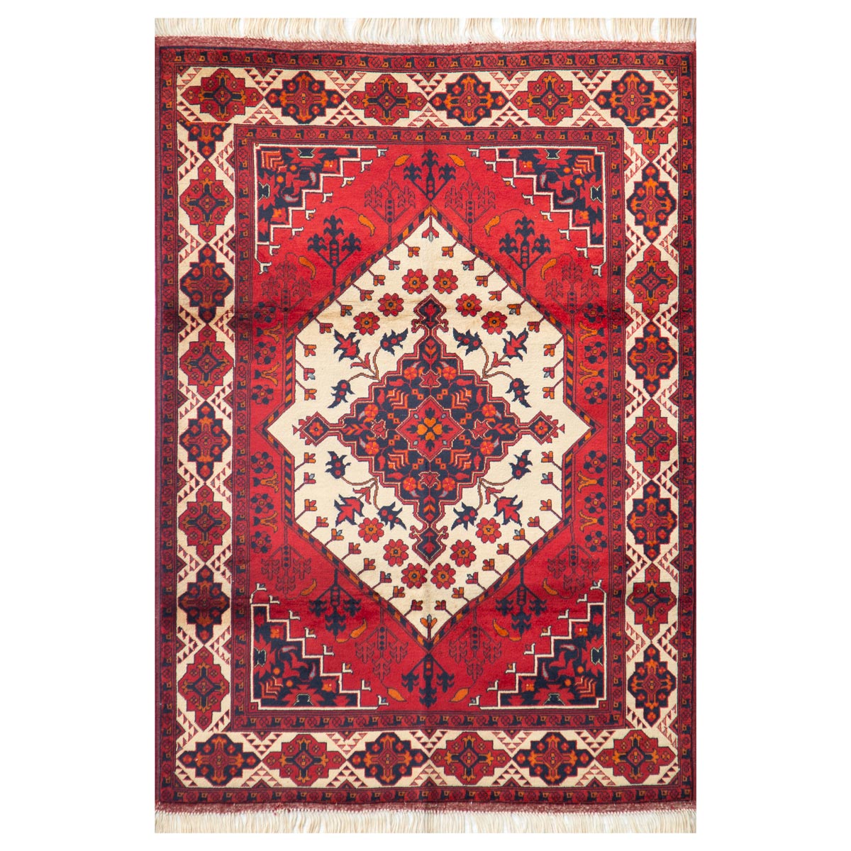 Aqcha Design Red Patterned Wool Hand-Knotted Area Rug | 4' 5" X 3' 3"