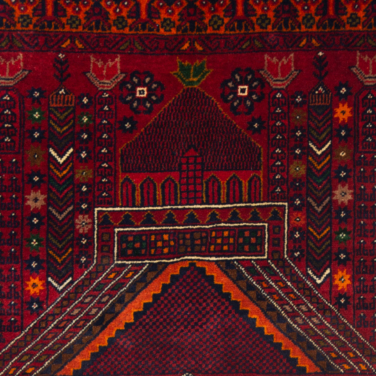 Hand-Knotted Red Afghan Prayer Mat | 2' 7" X 3' 9" 