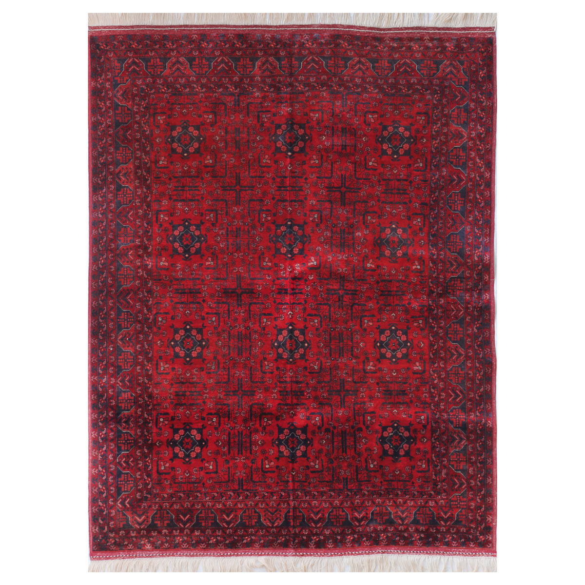Red Bukhara Design Handwoven Carpet | 6' 4" X 5' 0"