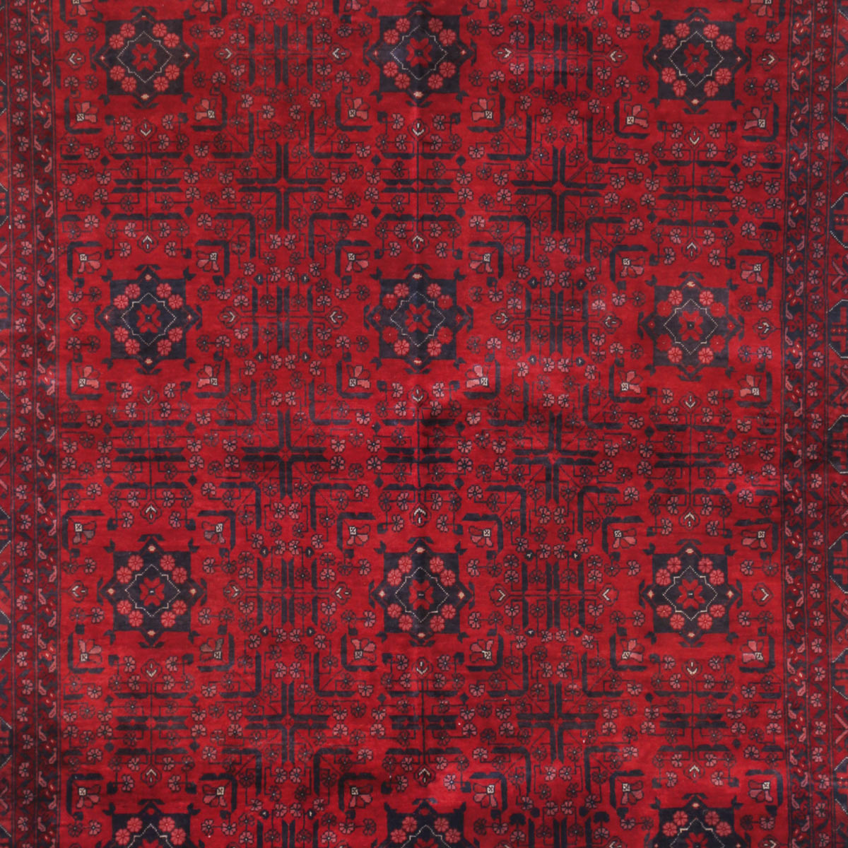 Red Bukhara Design Handwoven Carpet | 6' 4" X 5' 0"