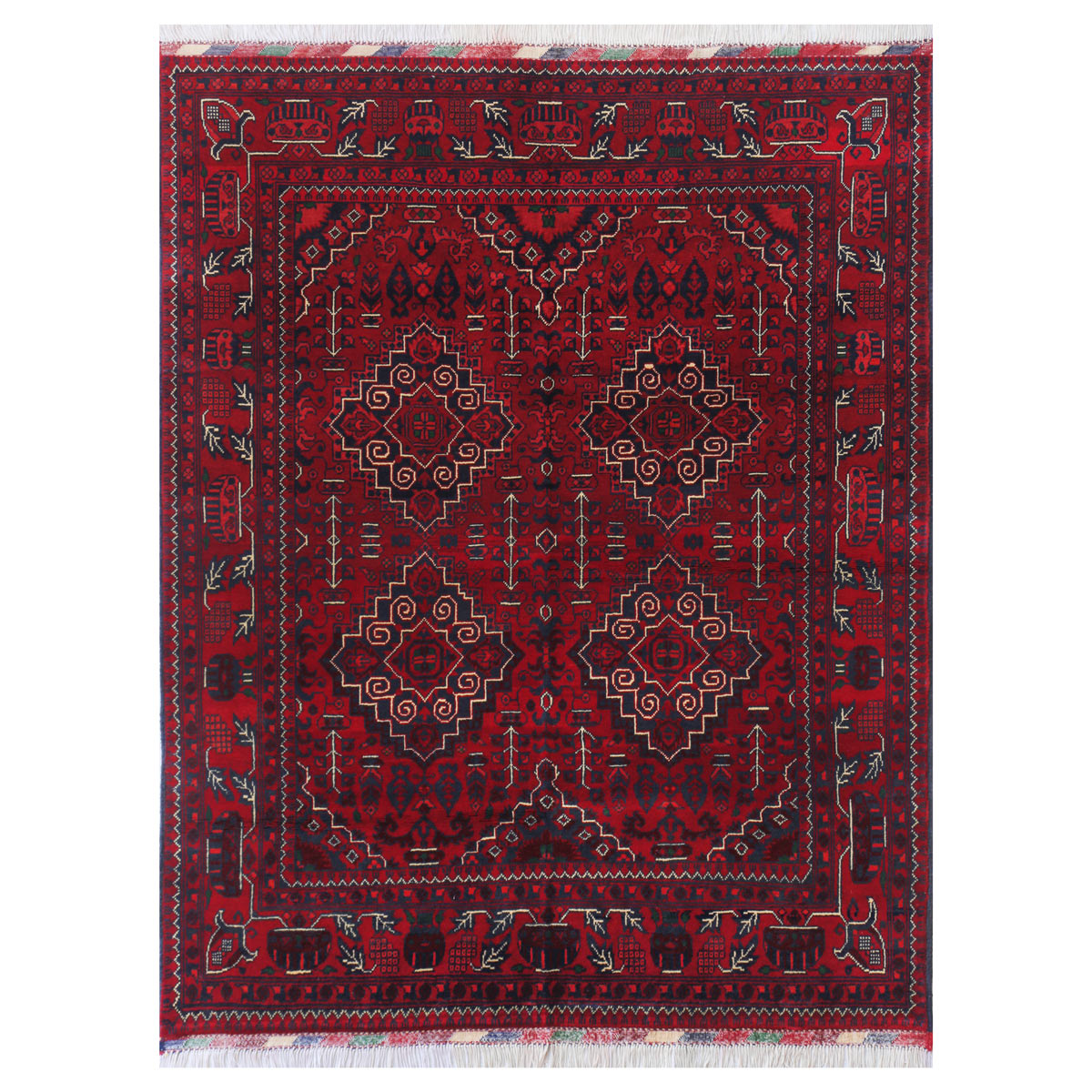 Maroon Zerr Khaki Handwoven Carpet | 6' 4" X 5' 0"