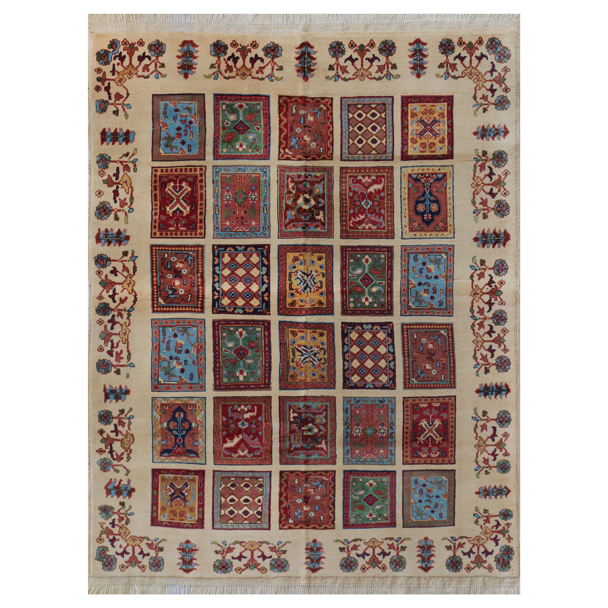 Cream Mirror Naqsha Design Handwoven Carpet | 6' 4" X 4' 1"