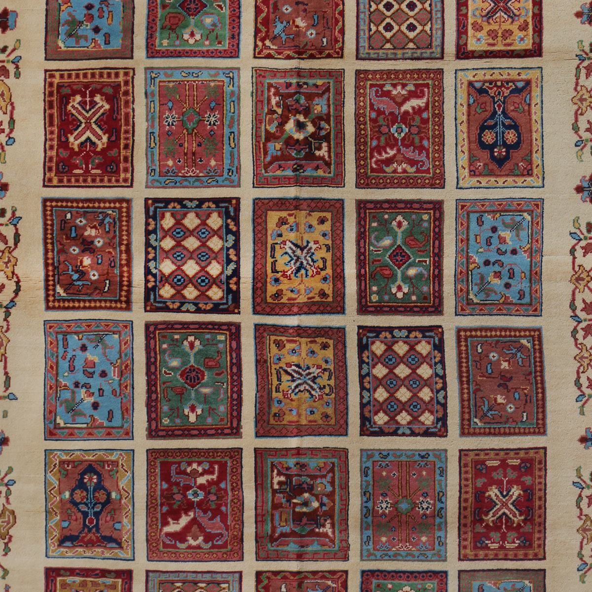 Cream Mirror Naqsha Design Handwoven Carpet | 6' 4" X 4' 1"