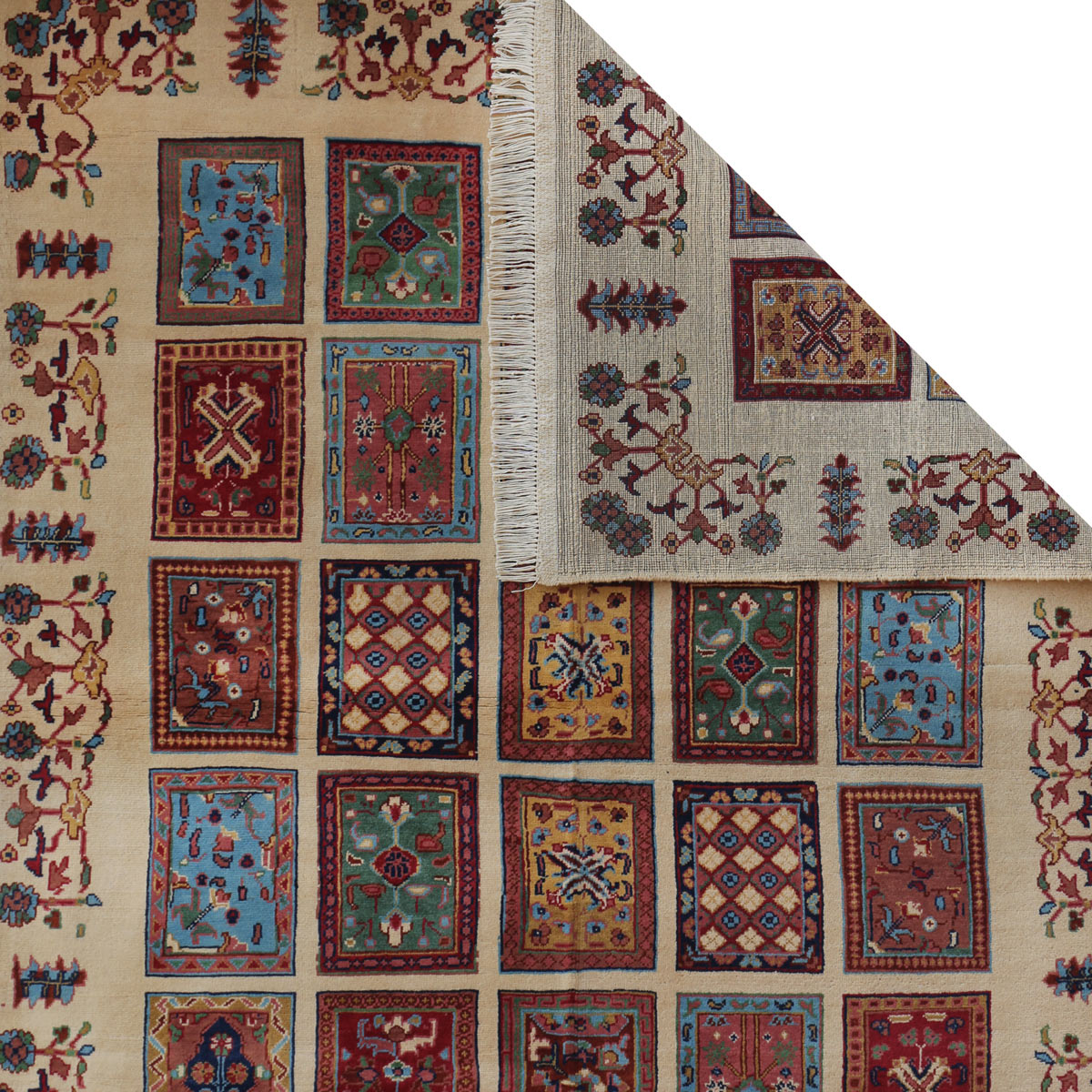 Cream Mirror Naqsha Design Handwoven Carpet | 6' 4" X 4' 1"