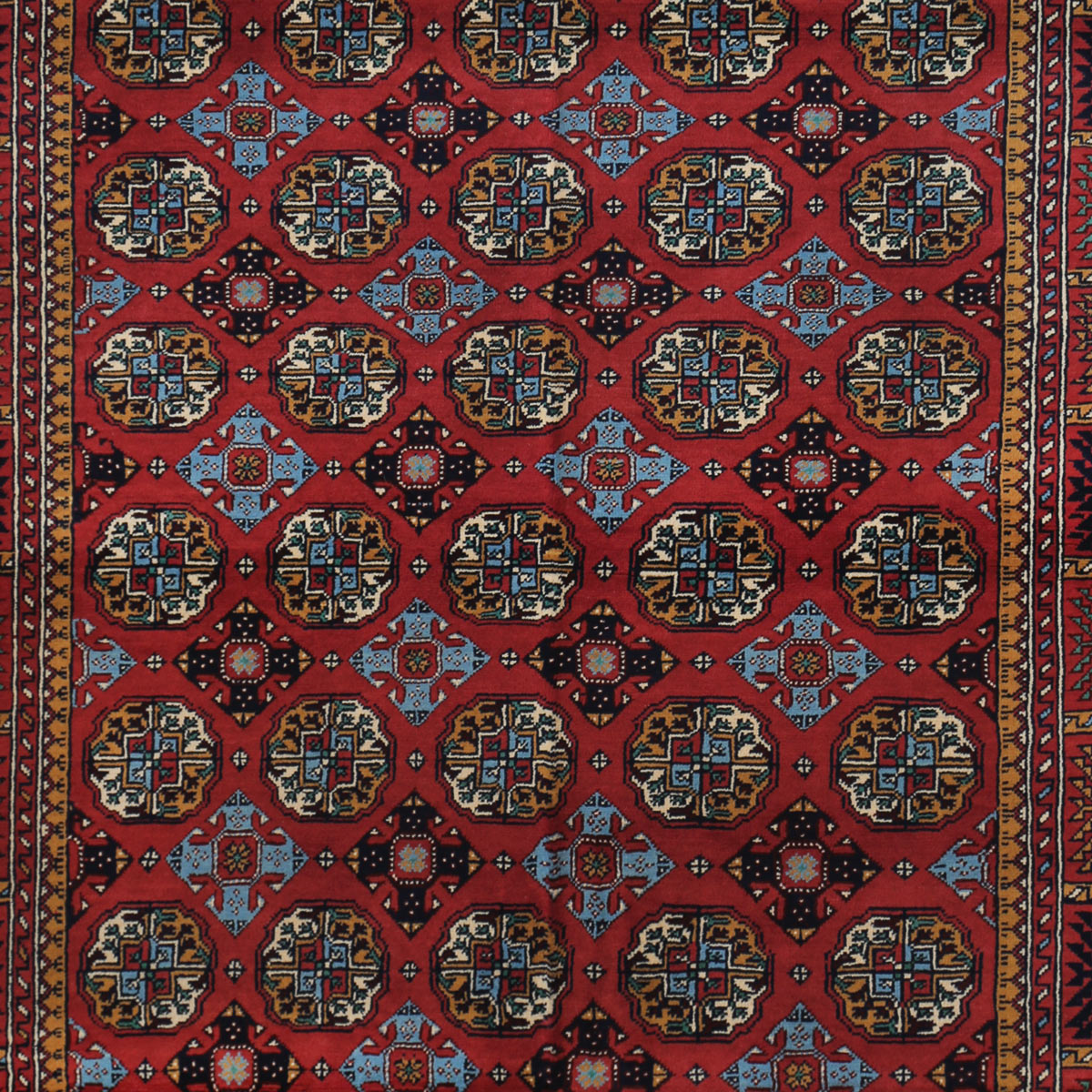 Red Ahal Gul Design Handwoven Carpet | 6' 10" X 4' 10"