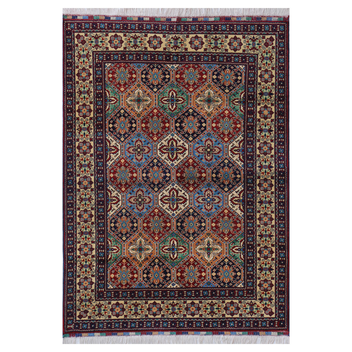 Navy Blue Kaashi Design Handwoven Carpet | 6' 11" X 5' 0"