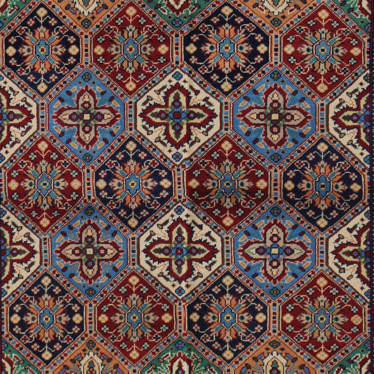 Navy Blue Kaashi Design Handwoven Carpet | 6' 11" X 5' 0"