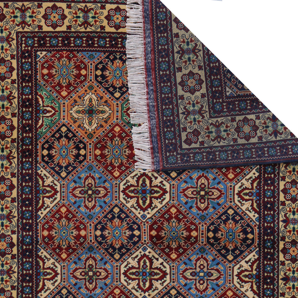Navy Blue Kaashi Design Handwoven Carpet | 6' 11" X 5' 0"