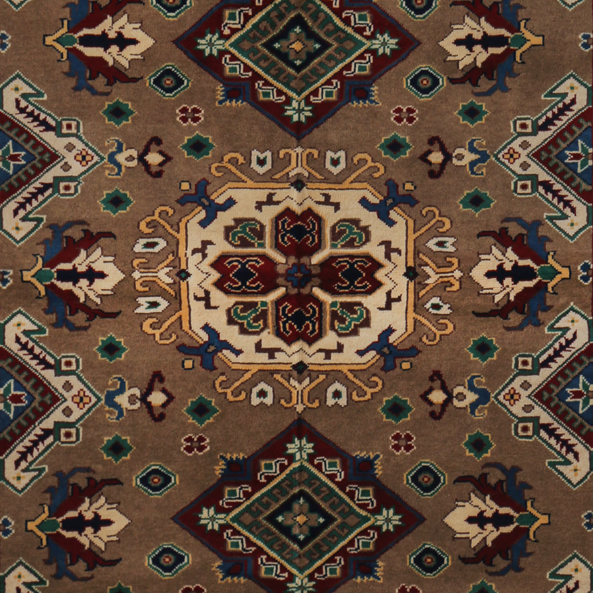 Brown Qazaq Design Handwoven Carpet | 6' 7" X 5' 1"