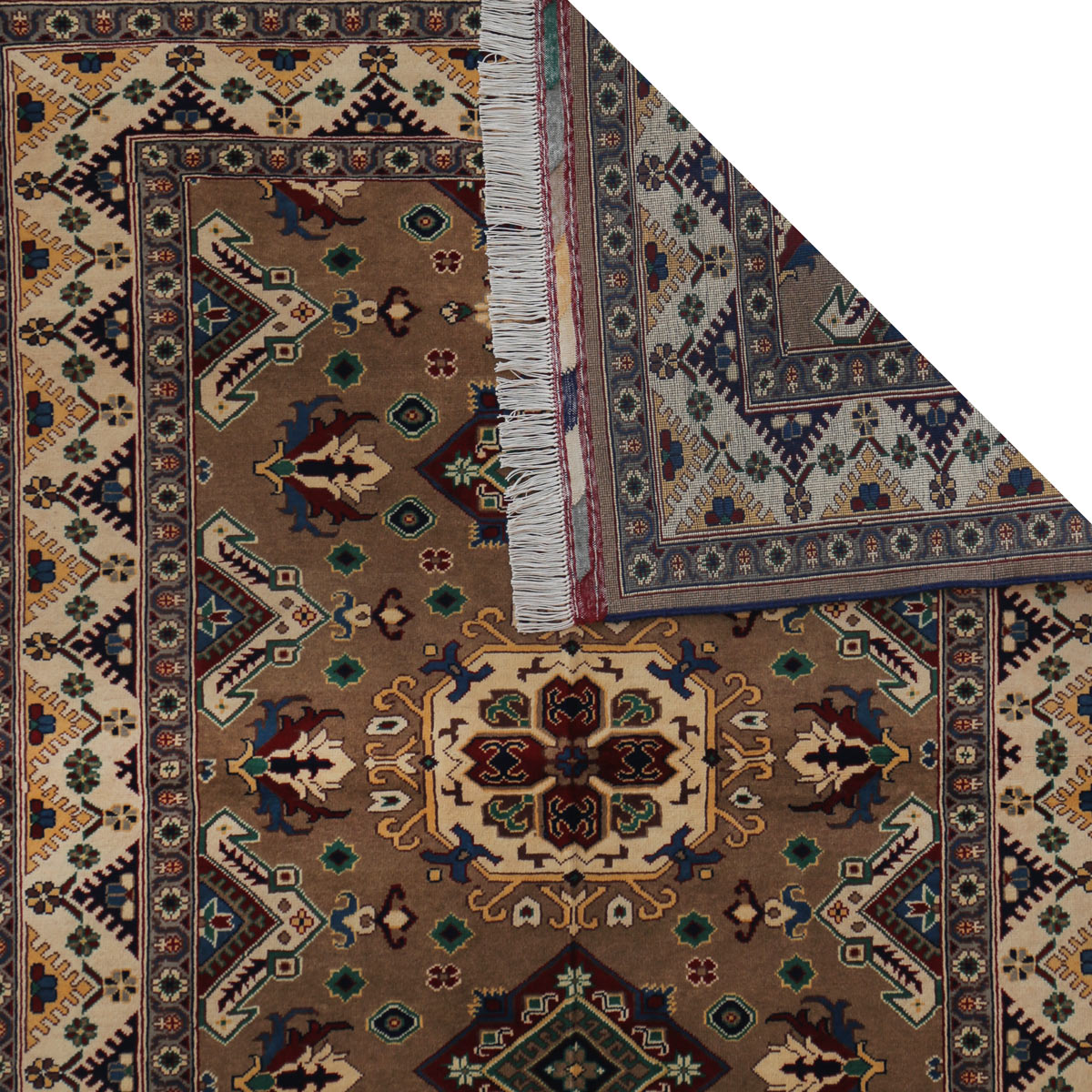 Brown Qazaq Design Handwoven Carpet | 6' 7" X 5' 1"