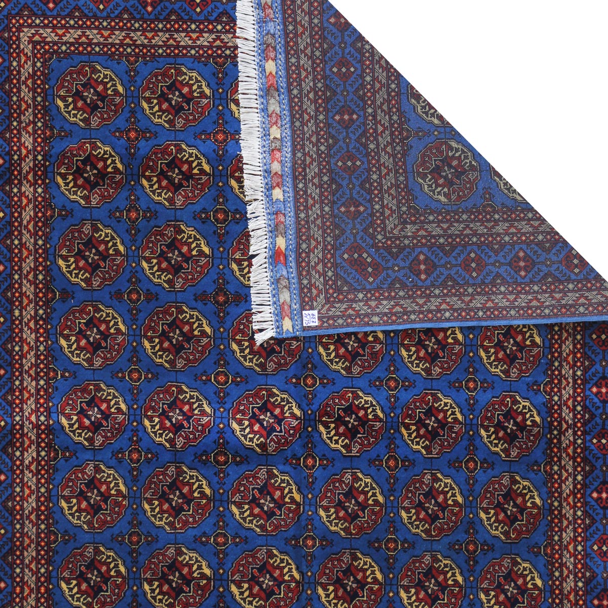 Blue Ahal Gul Design Handwoven Carpet | 6' 8" X 5' 0"