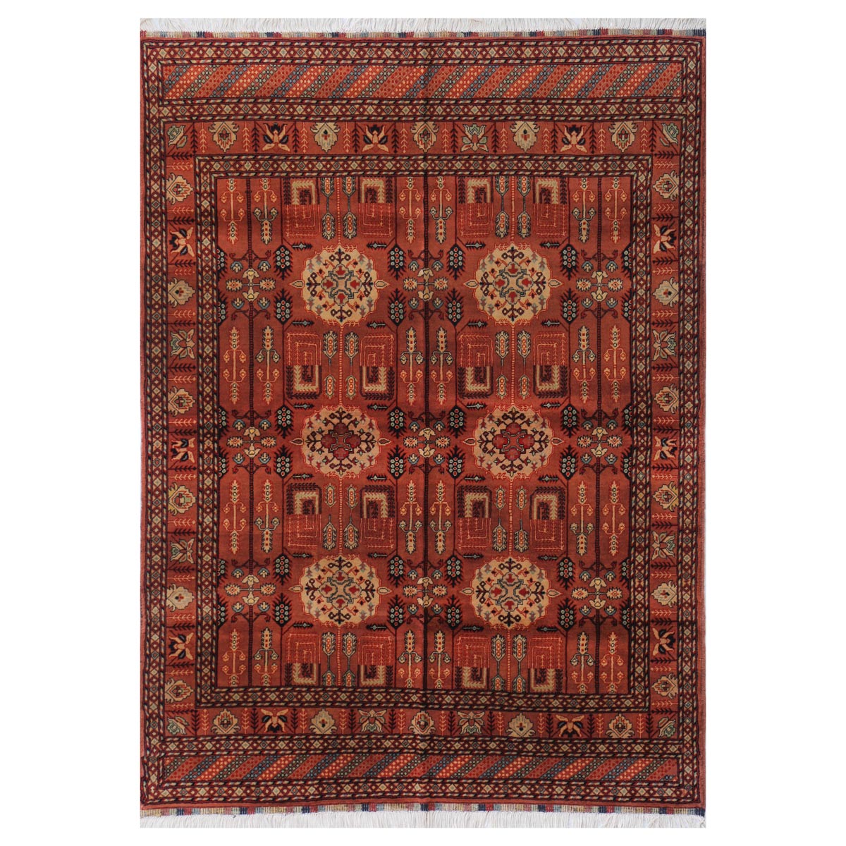 Red Gandomi Design Handwoven Carpet | 6' 8" X 4' 11"