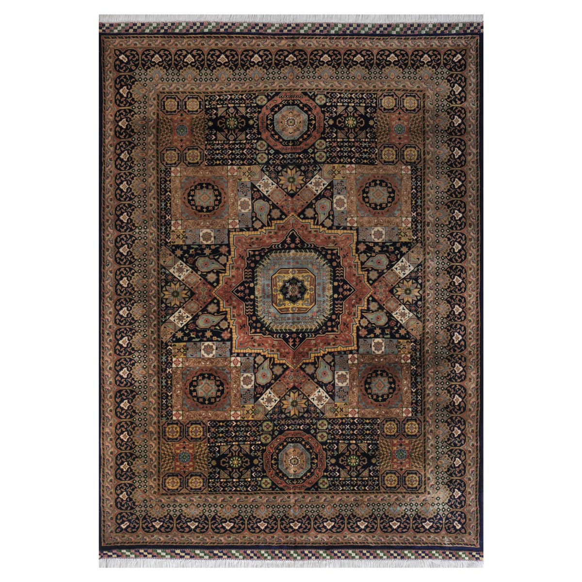 Navy Blue Mamlok Design Handwoven Carpet | 7' 6" X 5' 5"
