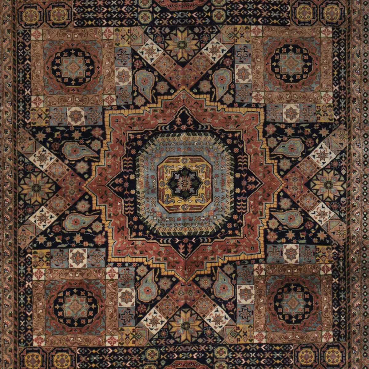 Navy Blue Mamlok Design Handwoven Carpet | 7' 6" X 5' 5"