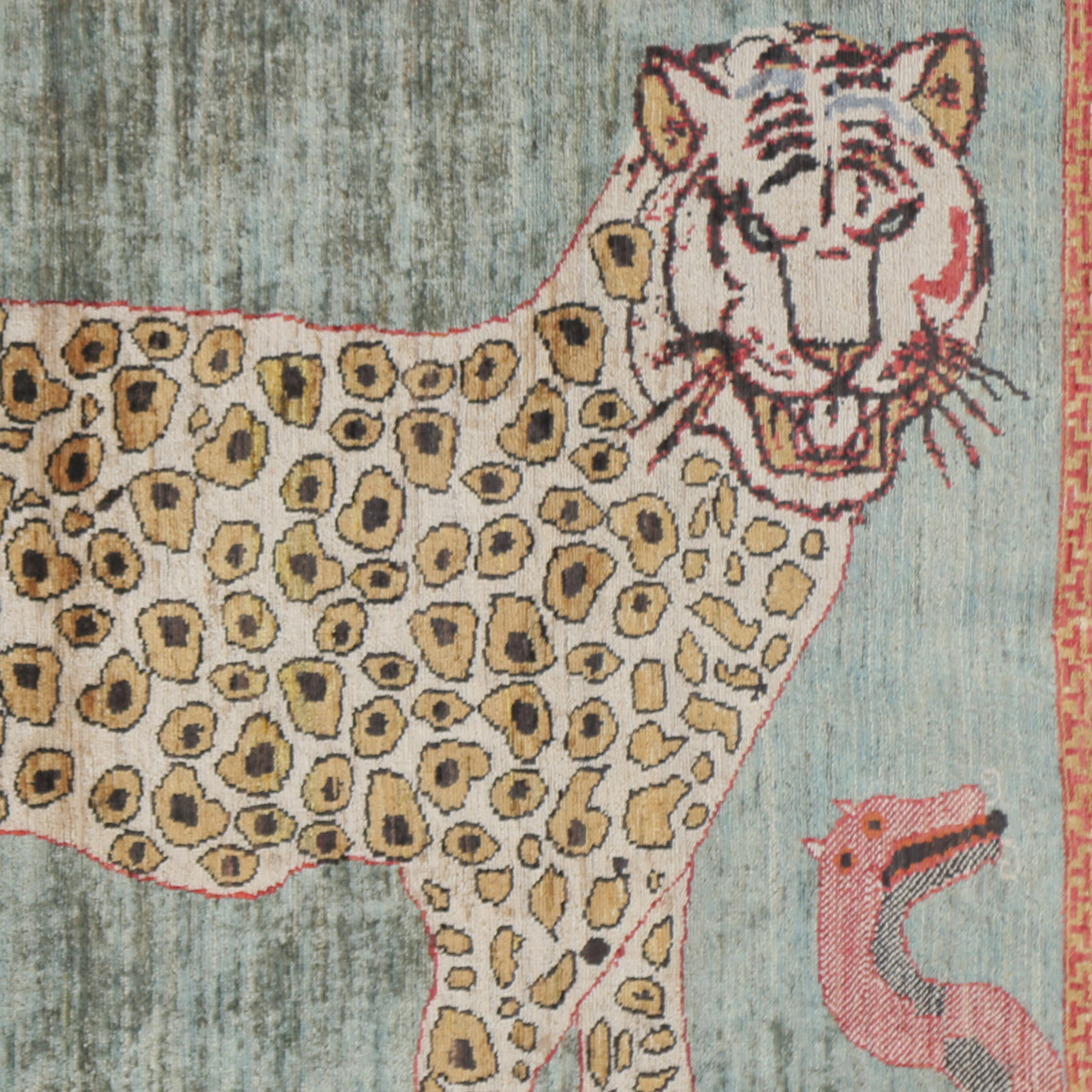 Teal Leopard Pictorial Handwoven Carpet | 5' 9" X 3' 11"