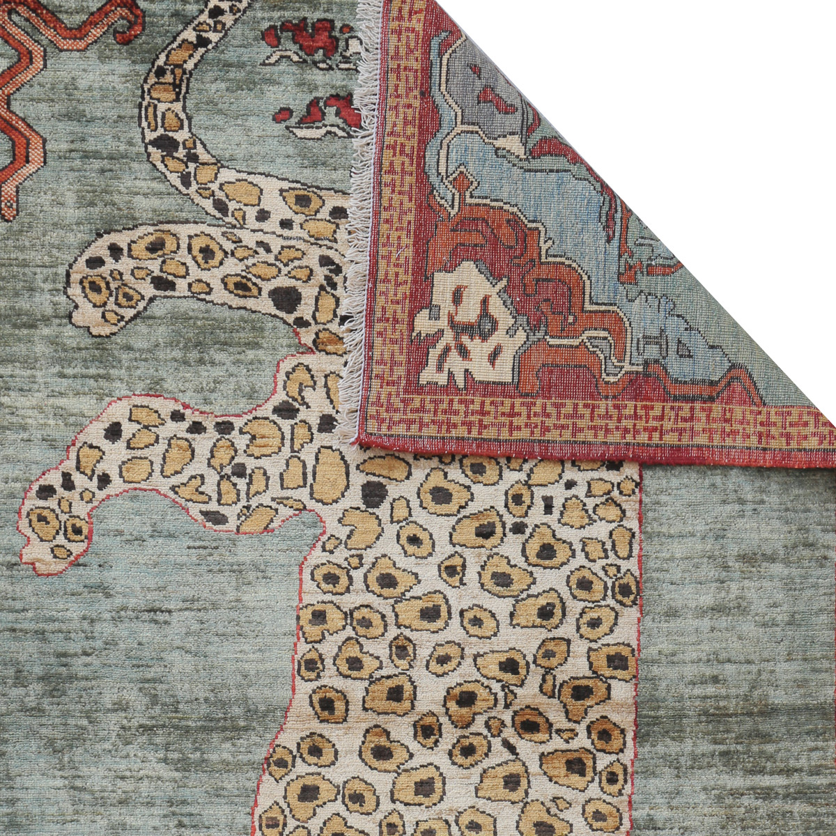 Teal Leopard Pictorial Handwoven Carpet | 5' 9" X 3' 11"