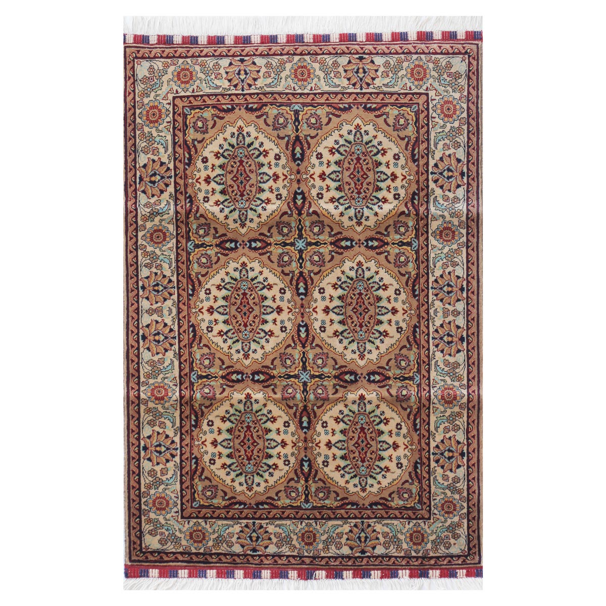 Cream Abrisham Design Handwoven Carpet | 4' 11" X 3' 5" 