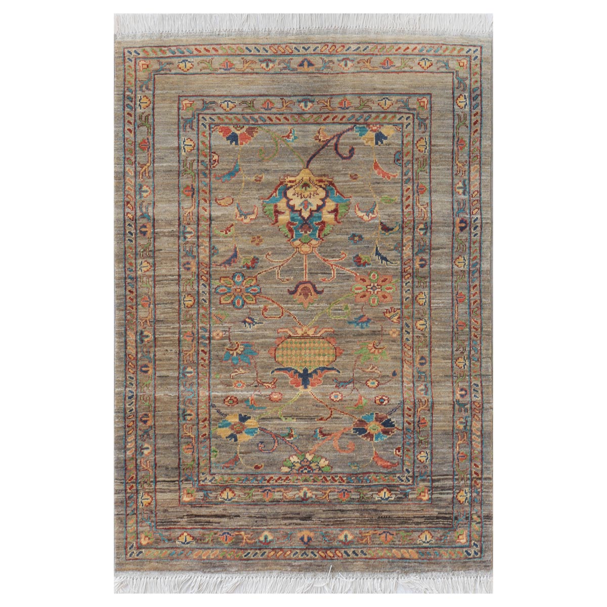 Cream Chobi Design Handwoven Carpet | 4' 7" X 3' 3"