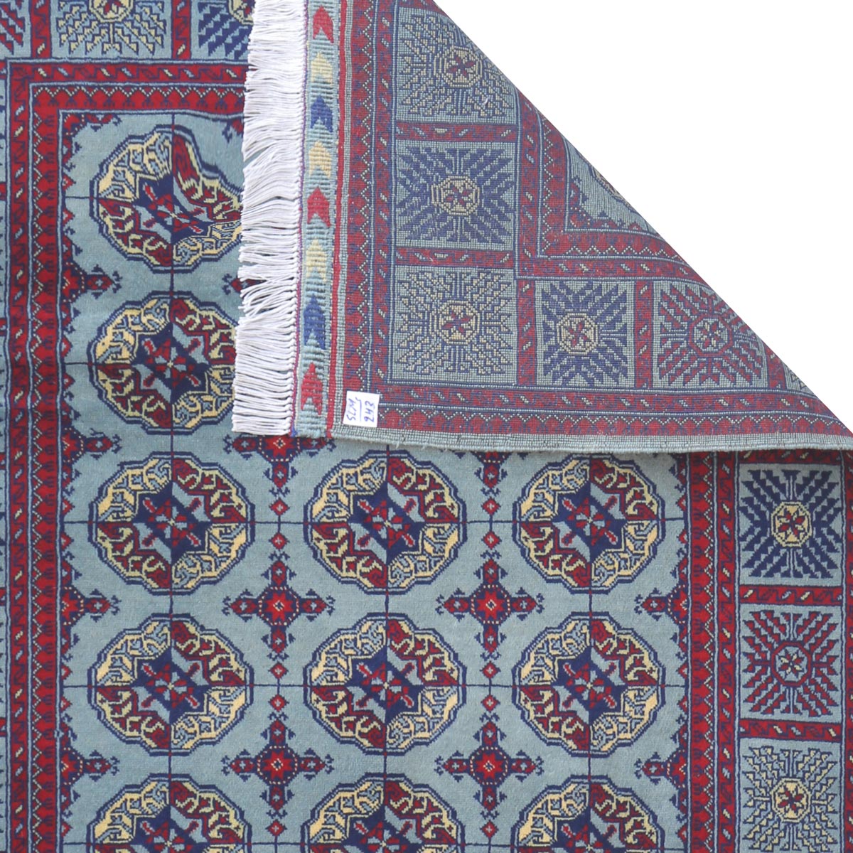 Sky Blue Ahal Gul Design Handwoven Carpet | 5' 0" X 3' 3"