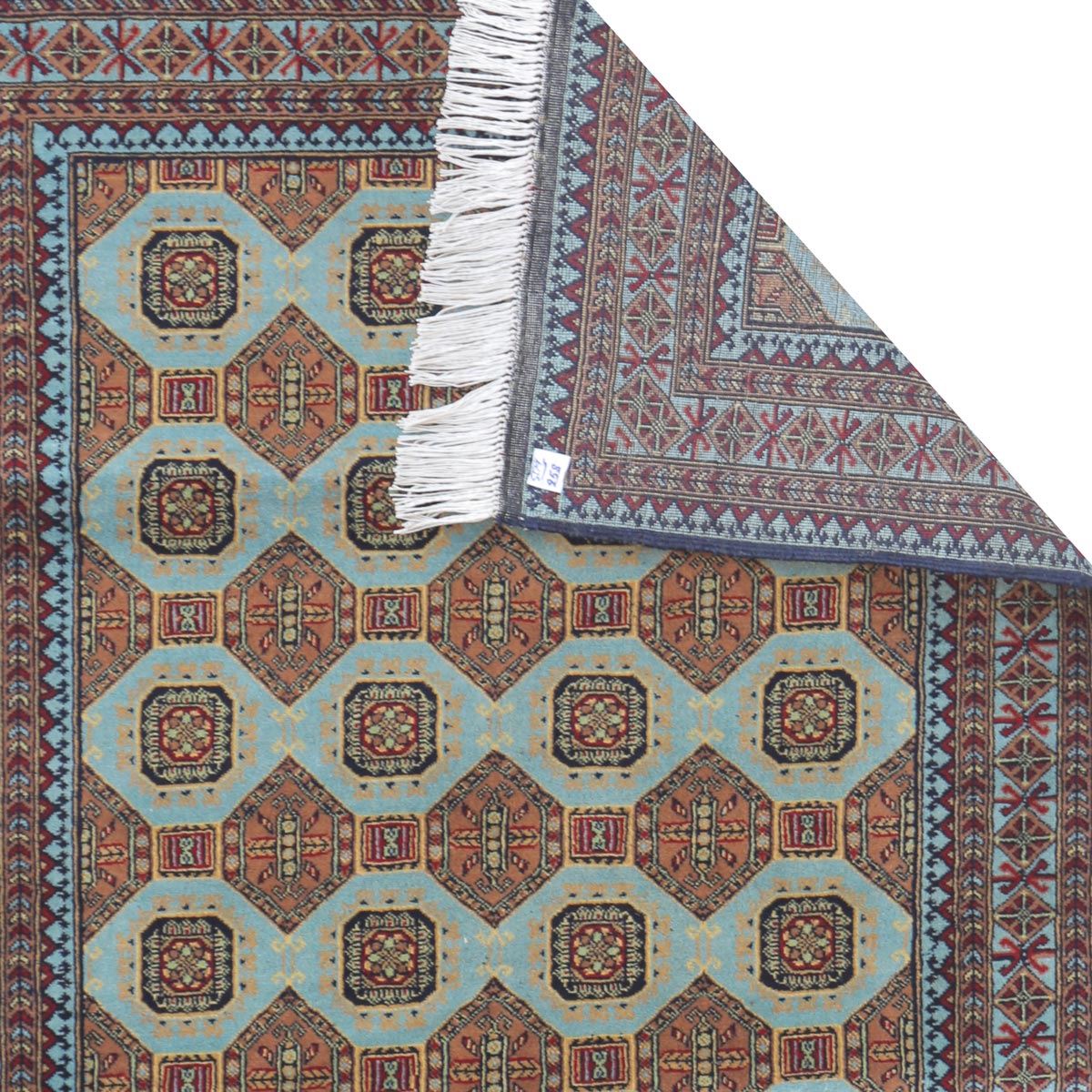 Teal Sariqi Dayer Shahi Design Handwoven Carpet | 4' 8" X 3' 4"