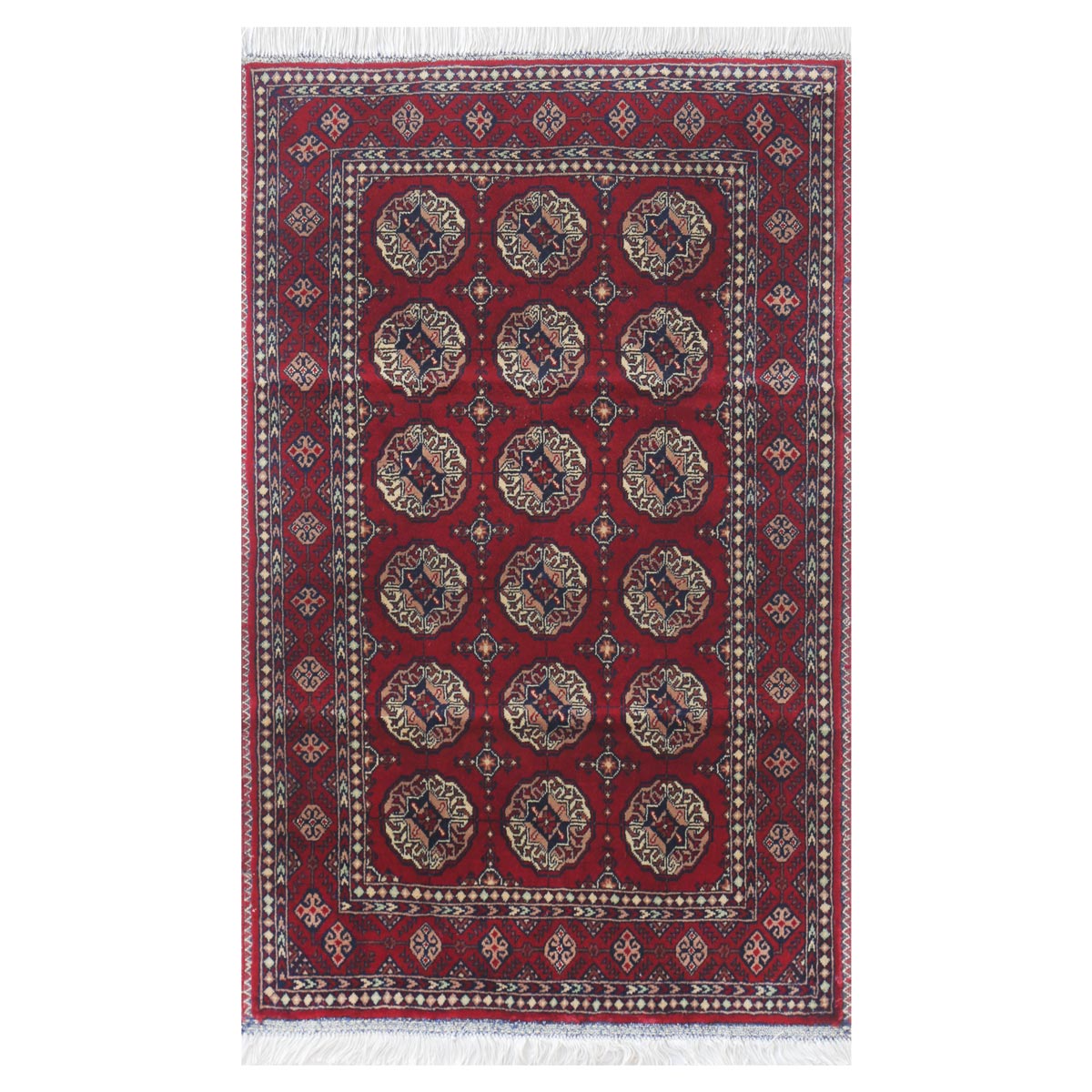 Red Ahal Gul Design Handwoven Carpet | 4' 1" X 2' 8"