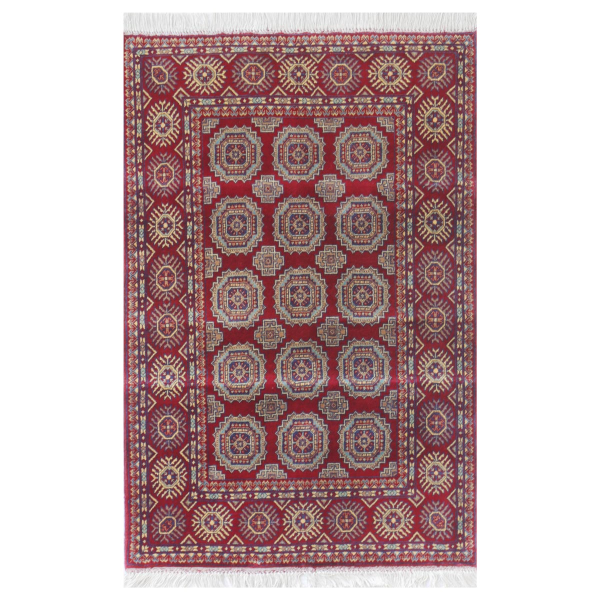 Red Sariqi Design Handwoven Carpet | 3' 9" X 2' 7"