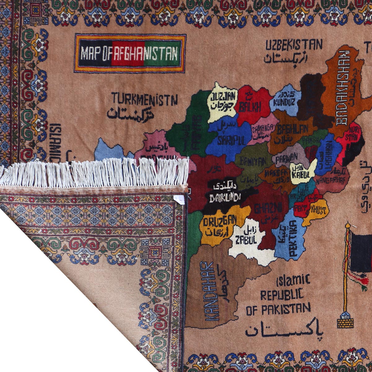 Afghanistan Map On Original Handmade Area Rug | 5' 7" X 4' 3"