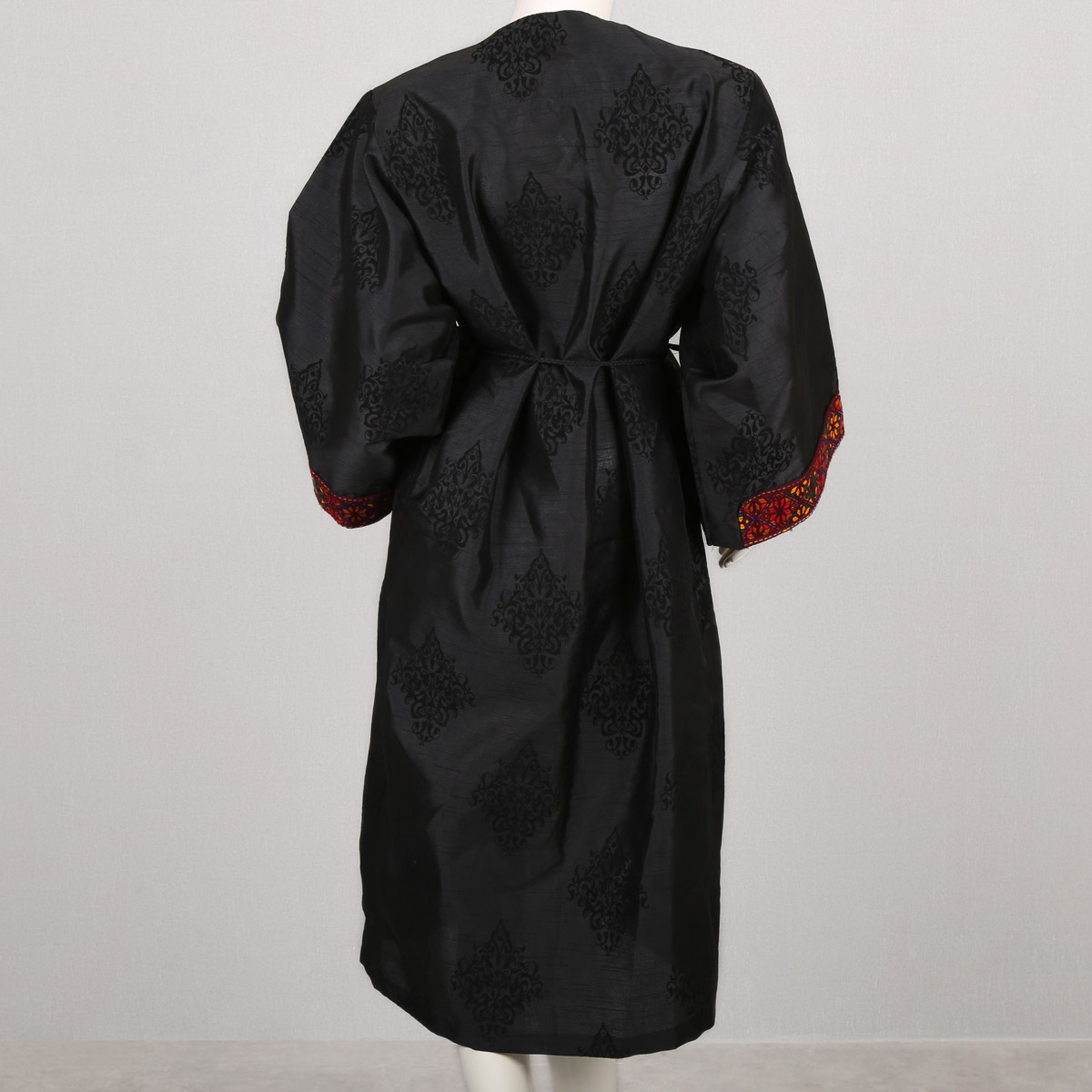 Black Cross-Stitch Embroidered Belted Chapan | Velvet Party Wear Cardigan