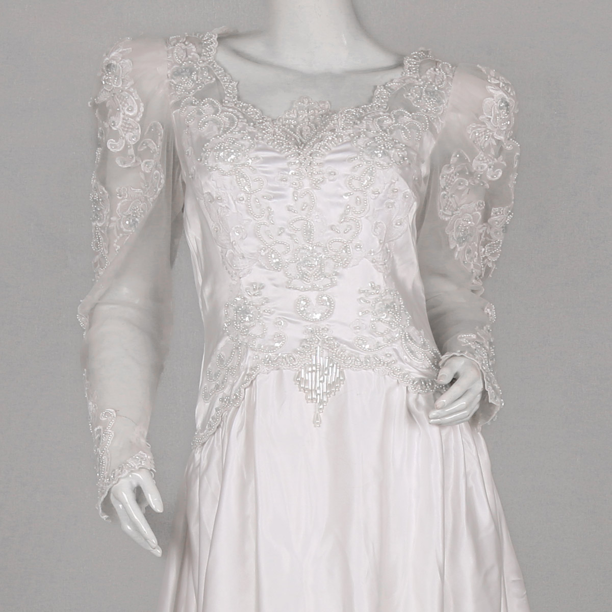 White-Tailed Bridal Gown | Silk Satin Puffed Sleeves Bridal Maxi