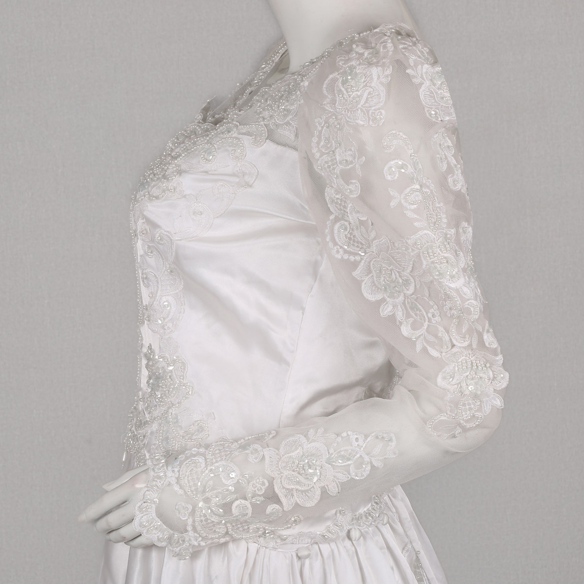 White-Tailed Bridal Gown | Silk Satin Puffed Sleeves Bridal Maxi
