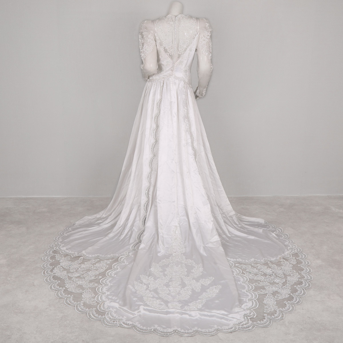 White-Tailed Bridal Gown | Silk Satin Puffed Sleeves Bridal Maxi