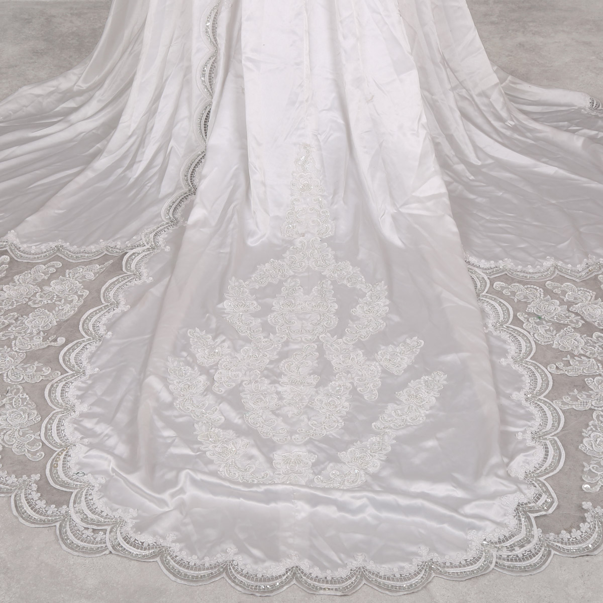 White-Tailed Bridal Gown | Silk Satin Puffed Sleeves Bridal Maxi