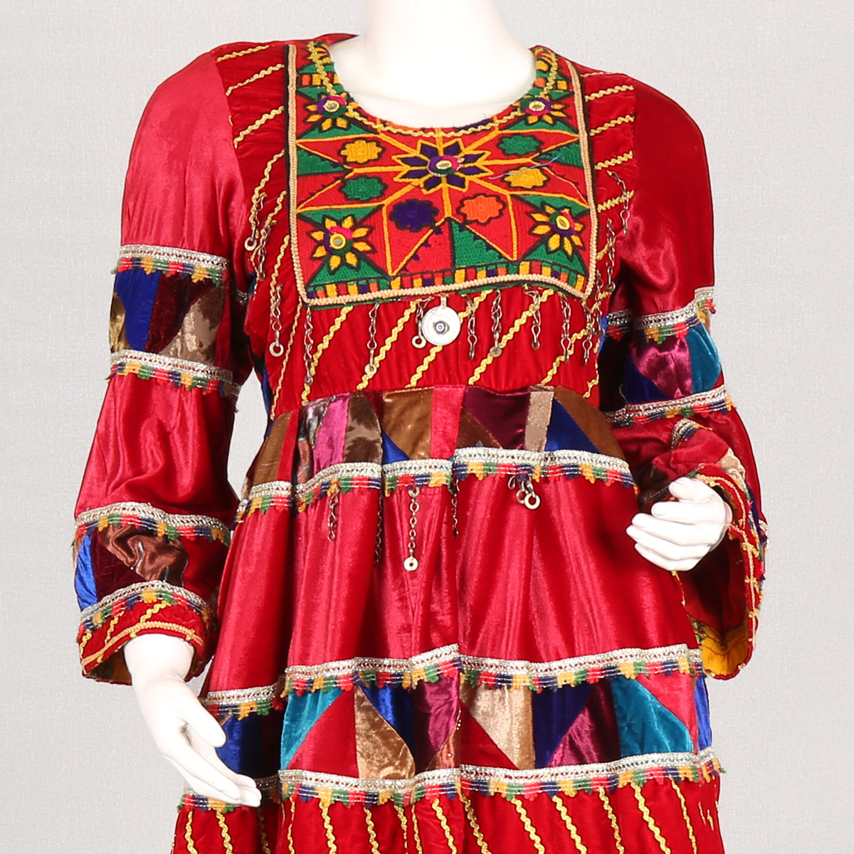 Red Floral Embroidered Short Frock | Velvet Pleated Party Wear Dress