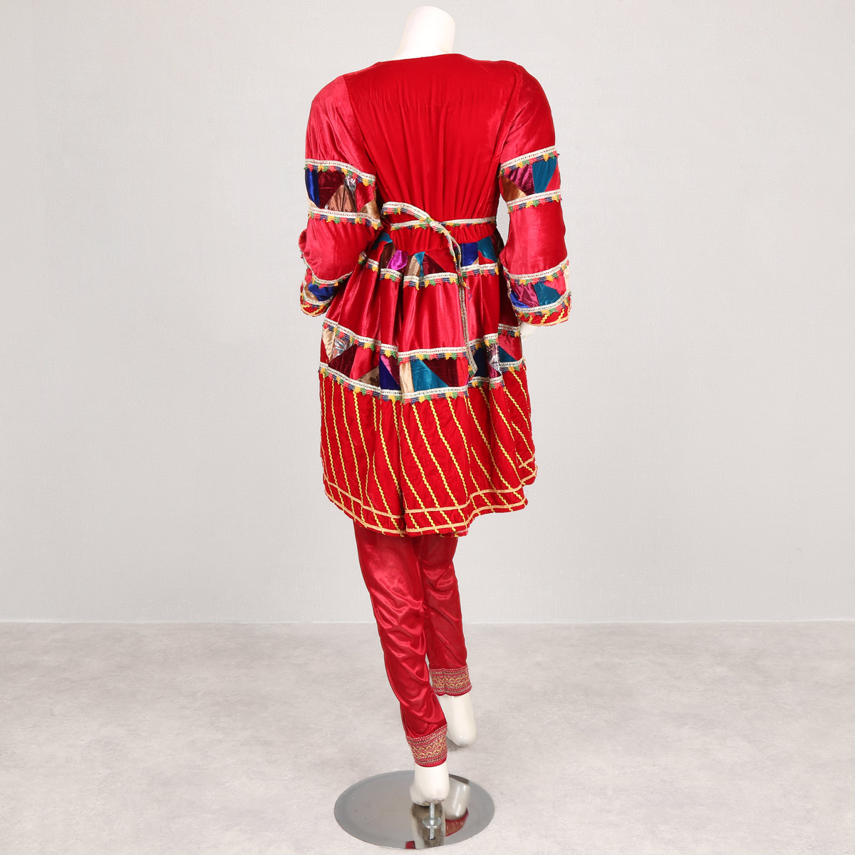 Red Floral Embroidered Short Frock | Velvet Pleated Party Wear Dress