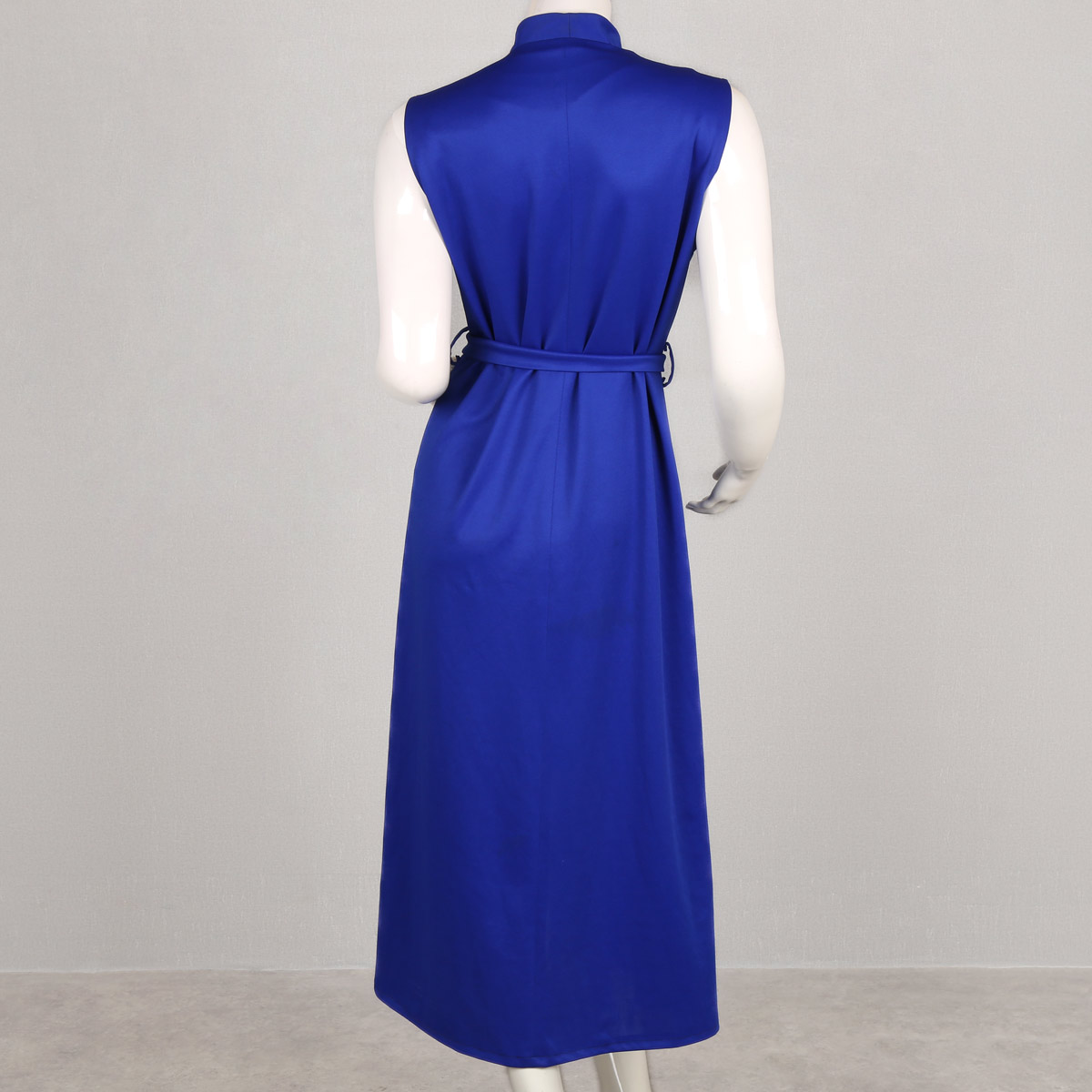 Blue Floral Stitch Collar Shrug | Crepe Sleeveless Belted Long Shrug