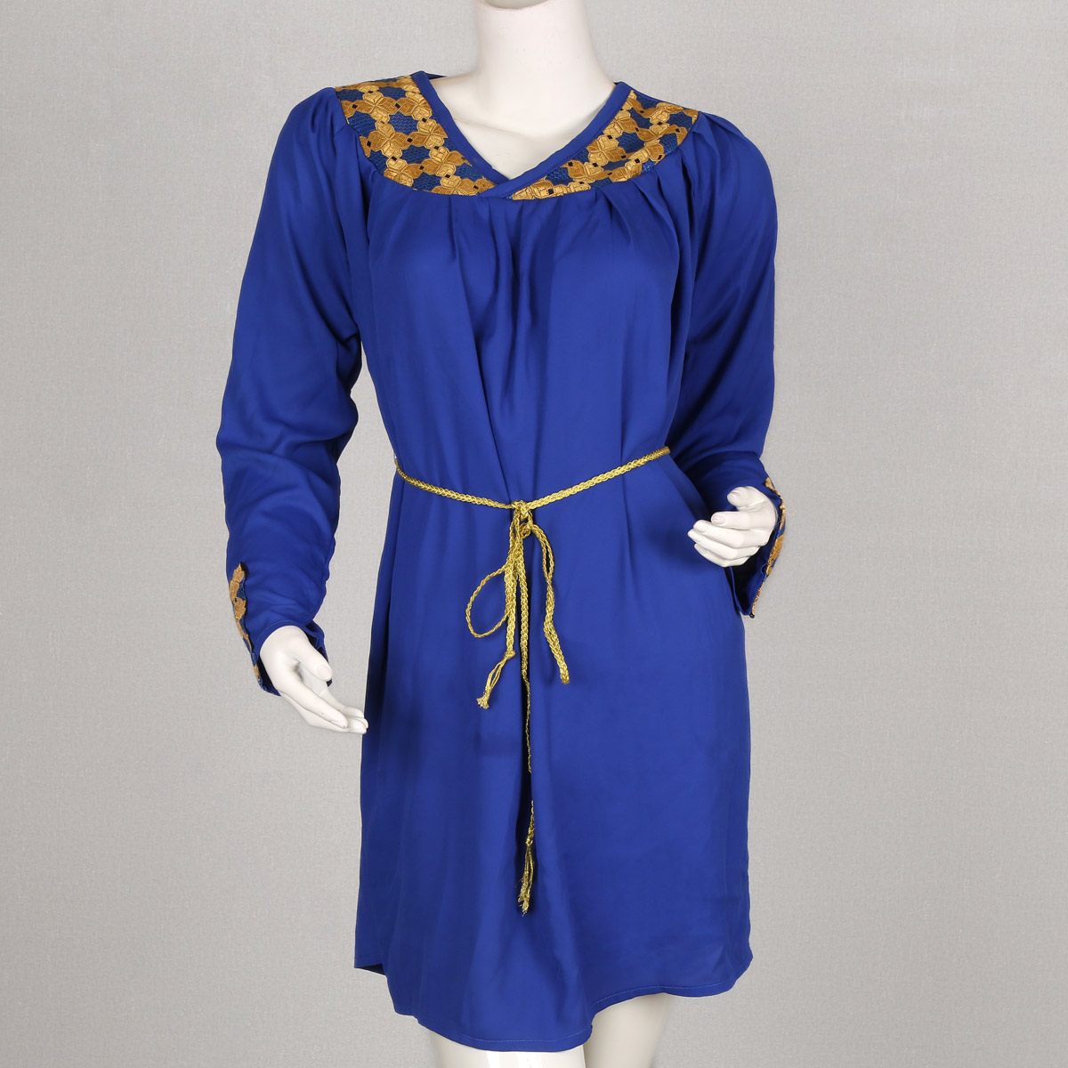 Blue Cross Stitch Collar Shrug | Crepe Cherma Belted Short Shrug