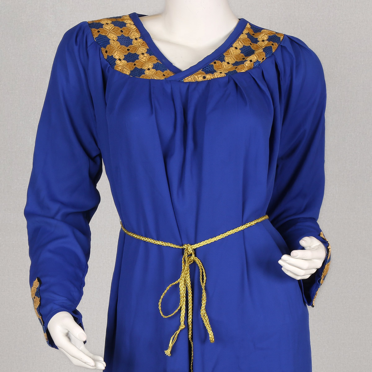 Blue Cross Stitch Collar Shrug | Crepe Cherma Belted Short Shrug