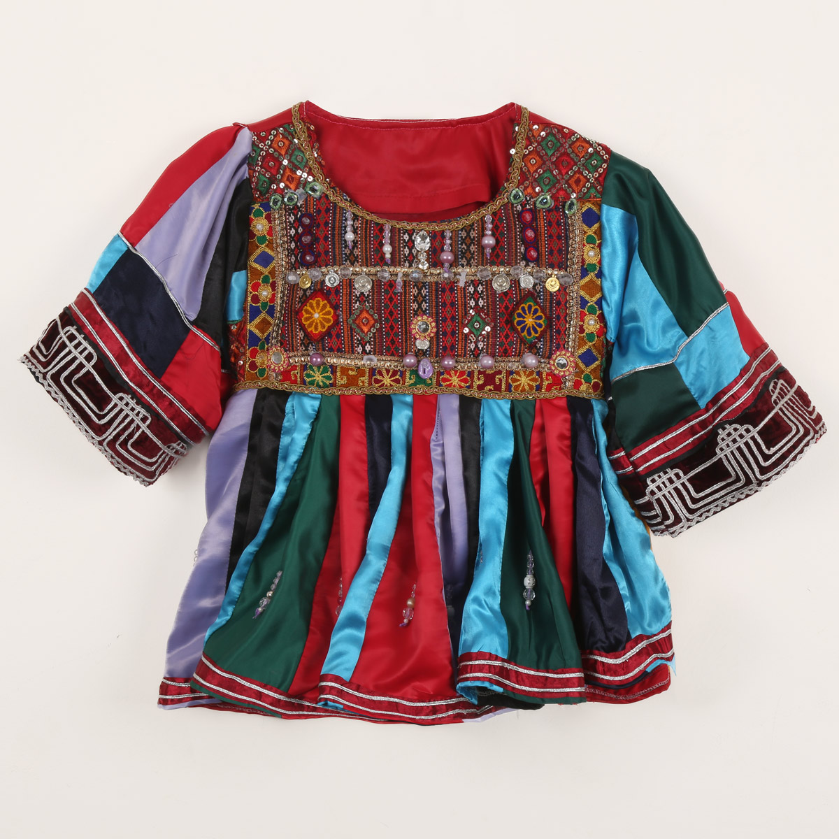 Coin & Bead Embroidered Baby Girl's Dress | Silk Satin Fancy Frock