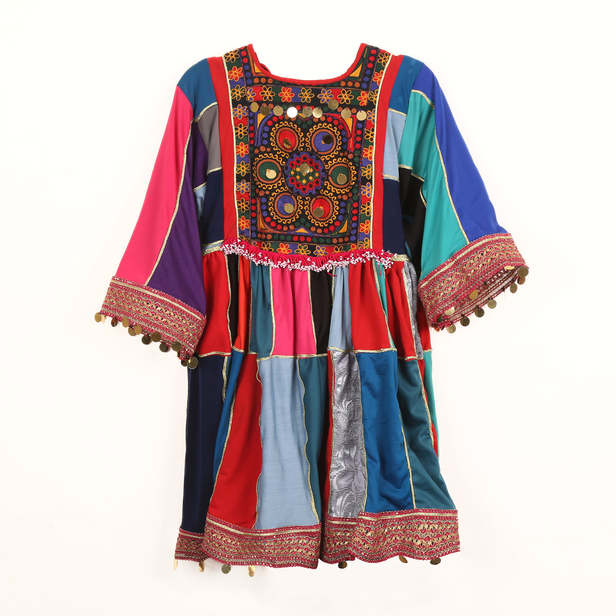 Floral & Coin Embroidered Patched Skirt Dress | Kashi Balloon Sleeves Dress