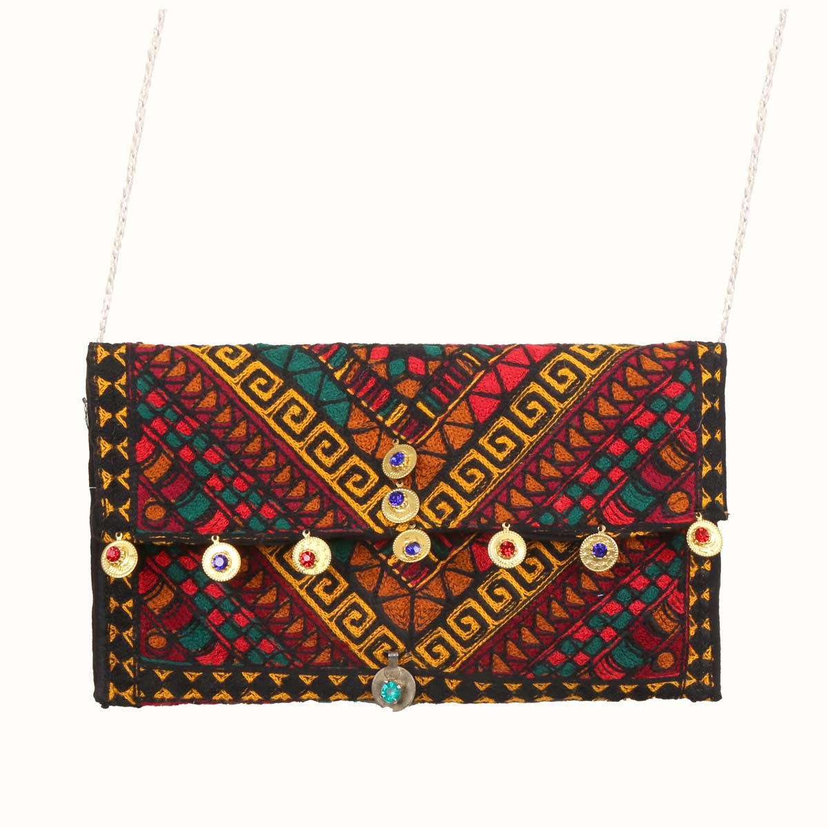 Graph Embroidered Clutch Shoulder Bag | Chain Strap Envelope Bag